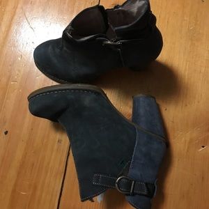 Blue leather booties